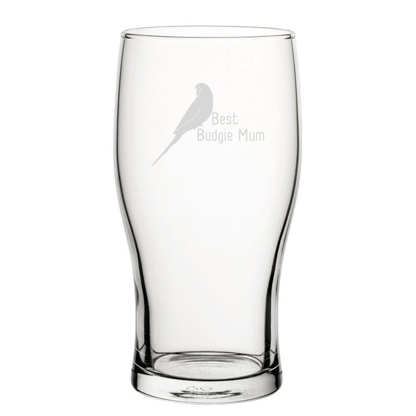 Best Budgie Dad - Engraved Novelty Tulip Pint Glass - available to buy online at www.giftsfinder.co.uk