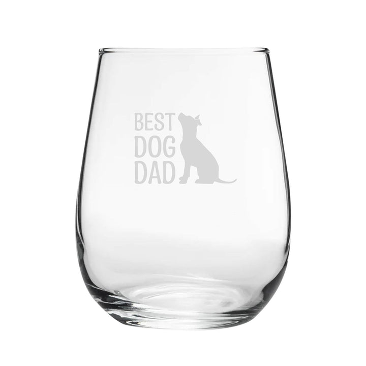 Best Dog Dad - Engraved Novelty Stemless Wine Gin Tumbler - available to buy online at www.giftsfinder.co.uk