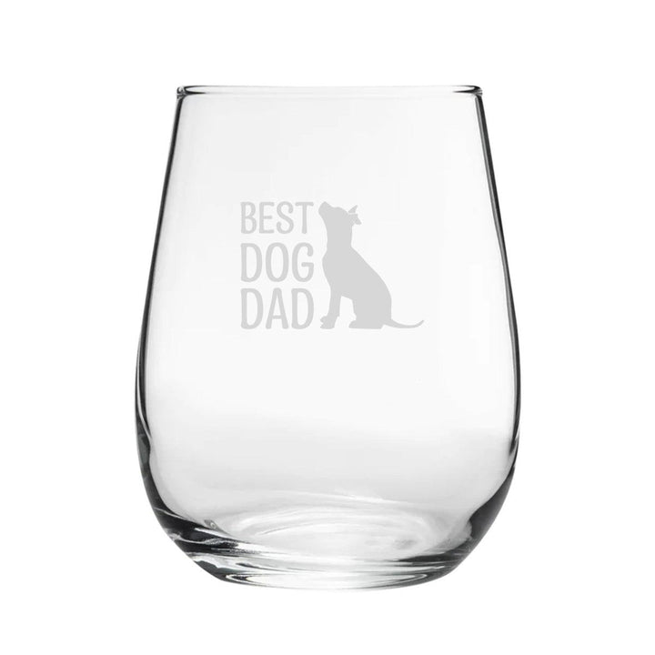 Best Dog Dad - Engraved Novelty Stemless Wine Gin Tumbler (Tumblers) available to buy now at www.giftsfinder.co.uk