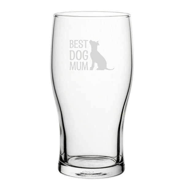 Best Dog Mum - Engraved Novelty Tulip Pint Glass (Beer Glasses) available to buy now at www.giftsfinder.co.uk