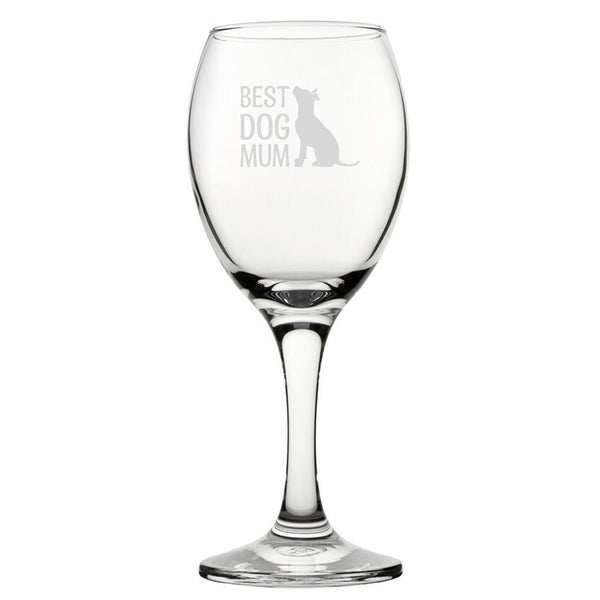 Best Dog Mum - Engraved Novelty Wine Glass - available to buy online at www.giftsfinder.co.uk