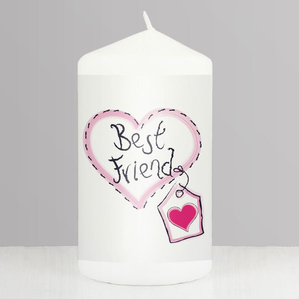 Best Friend Heart Stitch Pillar Candle - available to buy online at www.giftsfinder.co.uk