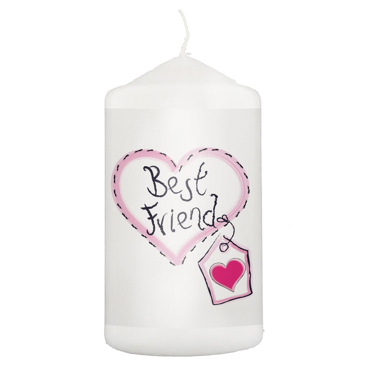 Best Friend Heart Stitch Pillar Candle - available to buy online at www.giftsfinder.co.uk