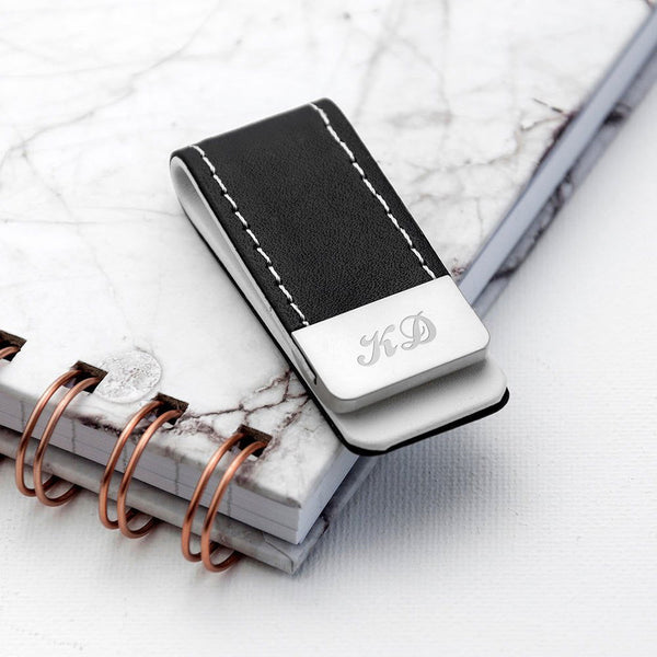 Black Leather Money Clip (Personalised Money Clips) available to buy now at www.giftsfinder.co.uk