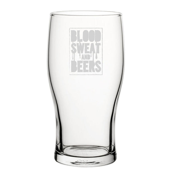 Blood, Sweat And Beers - Engraved Novelty Tulip Pint Glass - available to buy online at www.giftsfinder.co.uk