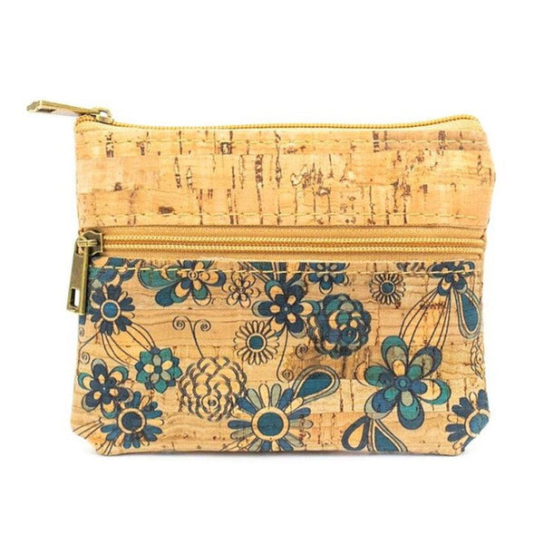 Blue Flower Design Cork Leather Wallet (Personalised Wallets) available to buy now at www.giftsfinder.co.uk