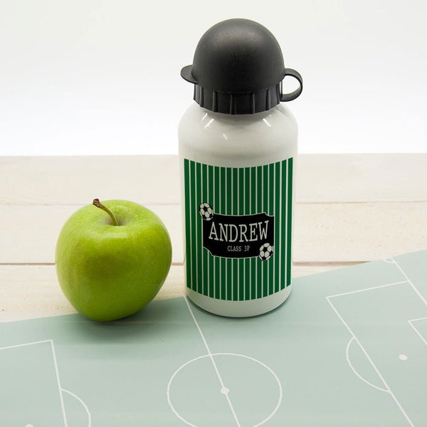 Buy Boys Football Striped Personalised Water Bottle at www.giftsfinder.co.uk