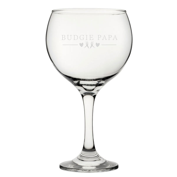 Budgie Mama - Engraved Novelty Gin Balloon Cocktail Glass - available to buy online at www.giftsfinder.co.uk