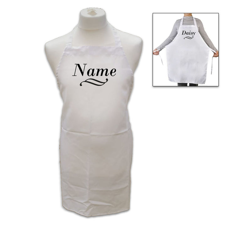 Personalised White Adult Apron - Name with Flourish Image 2