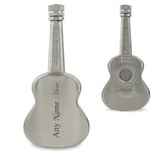 Engraved Silver 5Oz Guitar Hip Flask With Sideways Name - part of the  collection