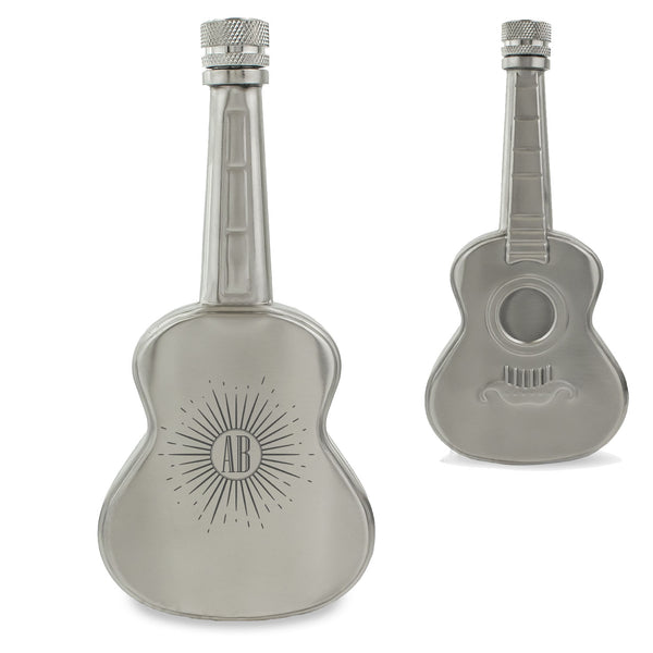 Engraved Silver 5Oz Guitar Hip Flask With Sunburst Design - part of the  collection