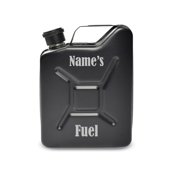 Engraved Black Jerry Can Hip Flask With Fuel Design - part of the  collection