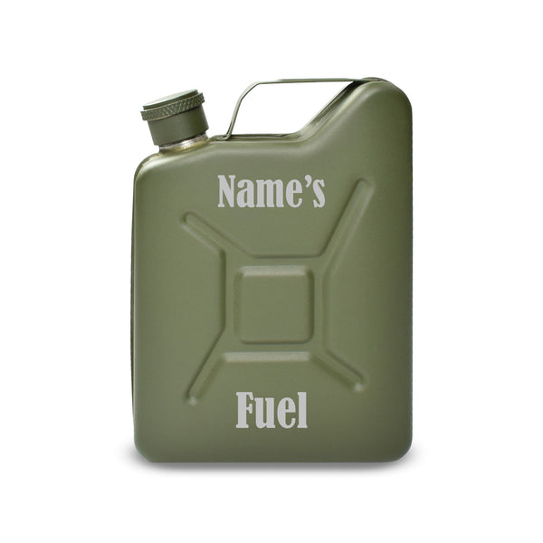 Engraved Green Jerry Can Hip Flask With Fuel Design - part of the  collection