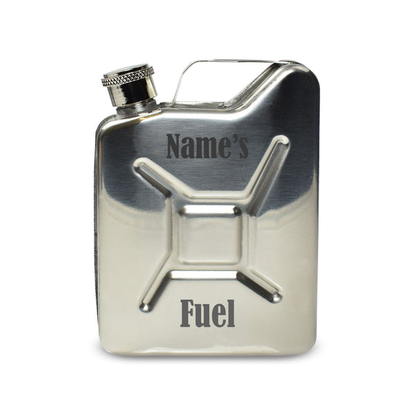 Engraved Silver Jerry Can Hip Flask With Fuel Design - part of the  collection