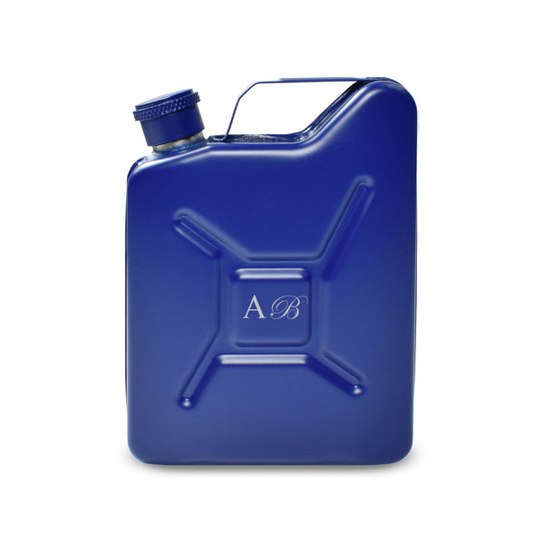 Engraved Blue Jerry Can Hip Flask With Initials - part of the  collection