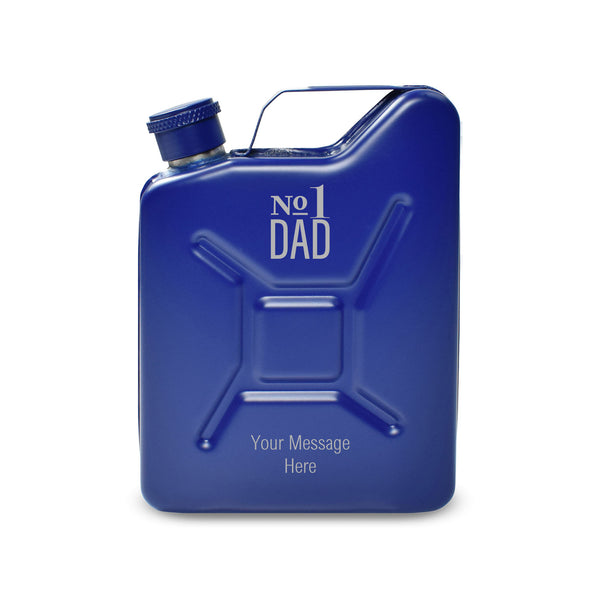 Engraved Blue Jerry Can Hip Flask With No.1 Dad Design - part of the  collection