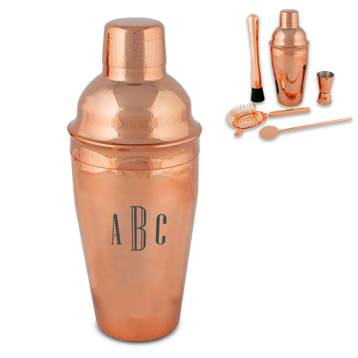 Engraved Rose Gold Cocktail Shaker Set with Triple Initials - part of the Gifts Finder  collection