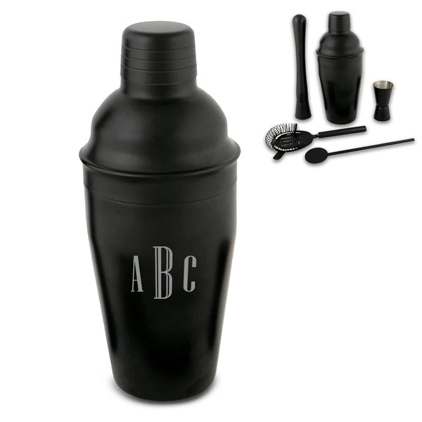 Engraved Black Cocktail Shaker Set with Triple Initials - part of the Gifts Finder  collection