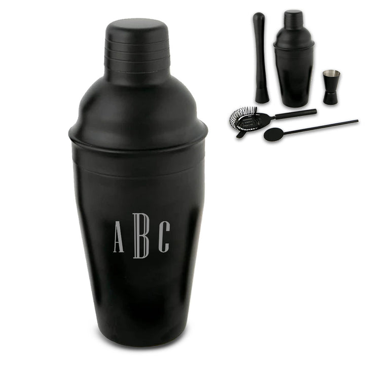 Engraved Black Cocktail Shaker Set with Triple Initials - part of the Gifts Finder  collection