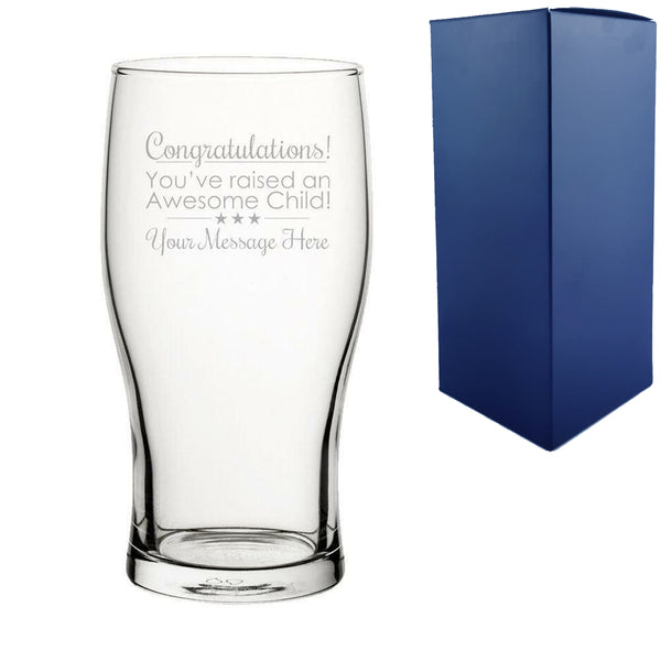 Engraved Tulip Pint Glass With Congratulations! You Raised An Awesome Child Design - part of the Personalised Beer Pint Glasses And Tankards collection