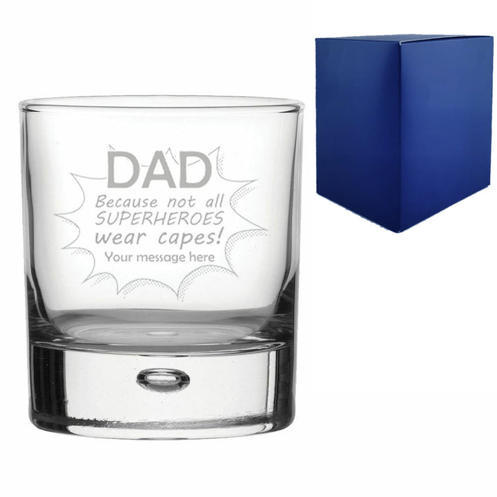 Engraved Bubble Whisky Glass With Superhero Dad Design - part of the  collection