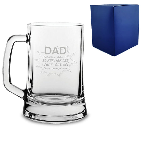 Engraved Beer Mug With Superhero Dad Design - part of the  collection