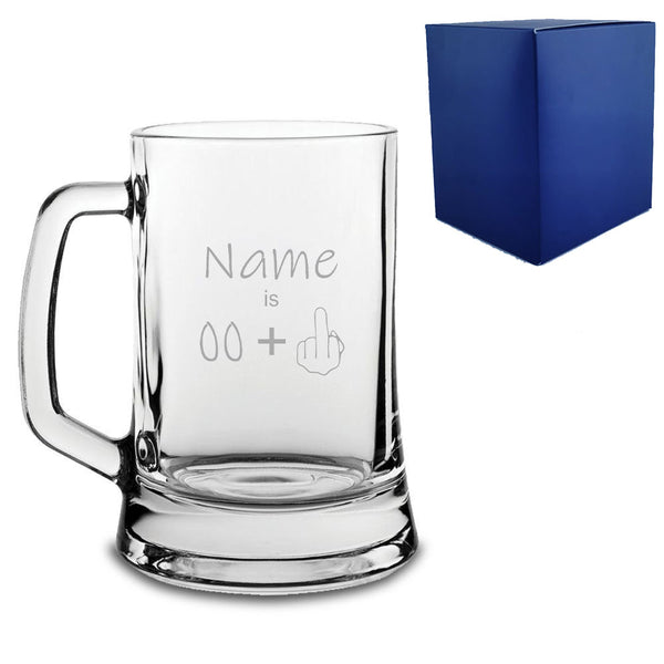 Engraved Funny Beer Mug Tankard with Name Age +1 Design