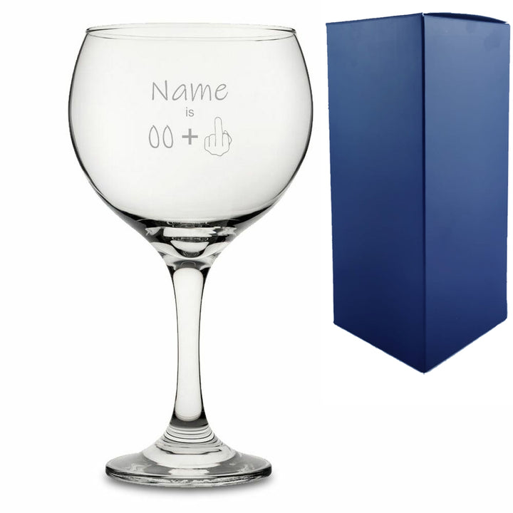 Engraved Funny Gin Balloon Cocktail Glass with Name Age +1 Design