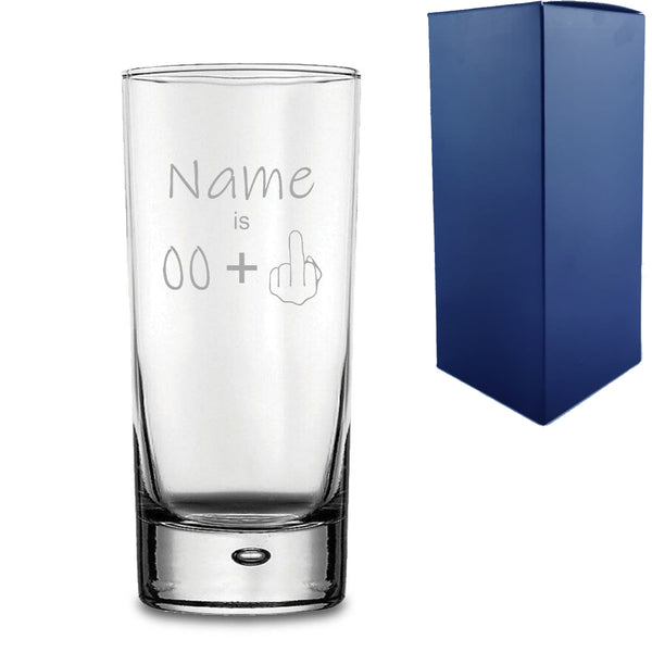 Engraved Funny Bubble Hiball Glass Tumbler with Name Age +1 Design Image 1