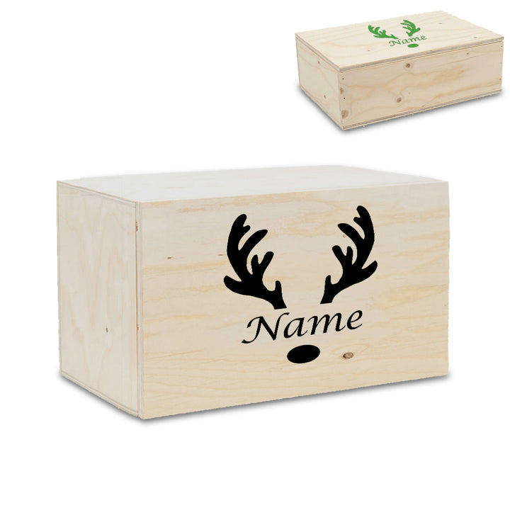 Wooden Christmas Eve Box with Reindeer Antlers Design