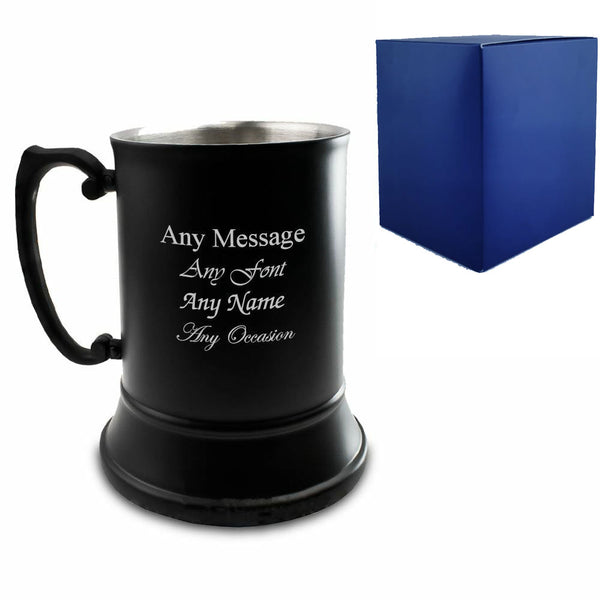 Engraved Black Metal Tankard with Gift Box