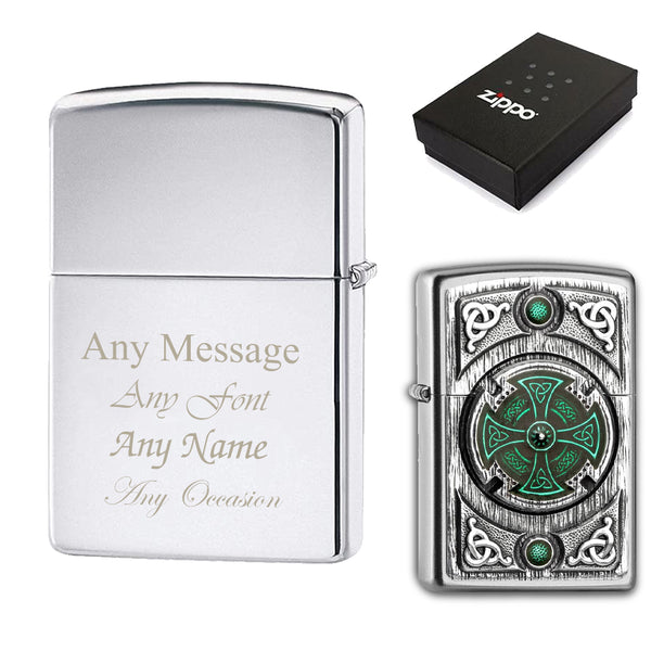 Engraved Celtic Green Cross Official Zippo Windproof Lighter - part of the Gifts Finder  collection