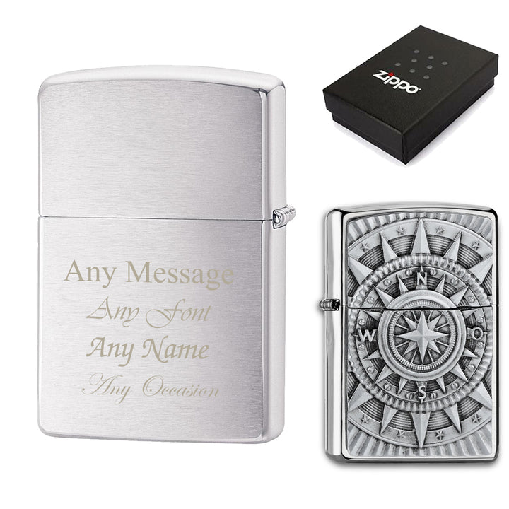 Engraved Compass Emblem Official Zippo Windproof Lighter - part of the Gifts Finder  collection