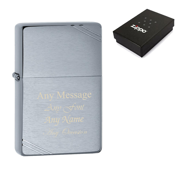 Engraved Vintage Brushed Chrome with Slashes Official Zippo Windproof Lighter - part of the Gifts Finder  collection