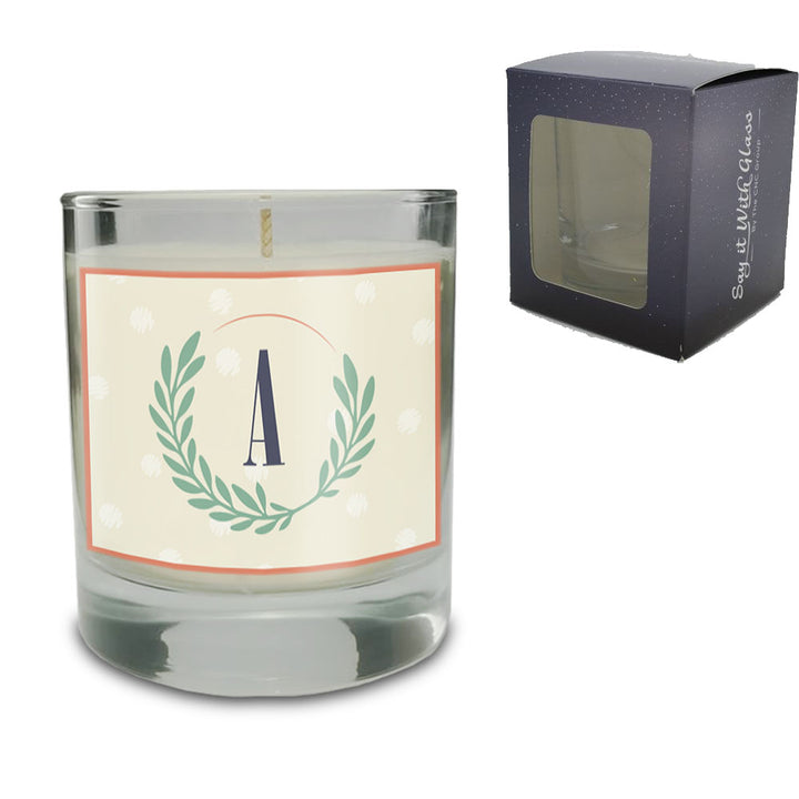 Vanilla Scented Candle with Initial in Wreath Label - part of the Gifts Finder  collection