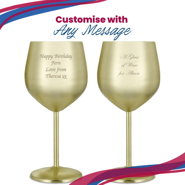 Engraved Matte Gold Metal Wine Glass