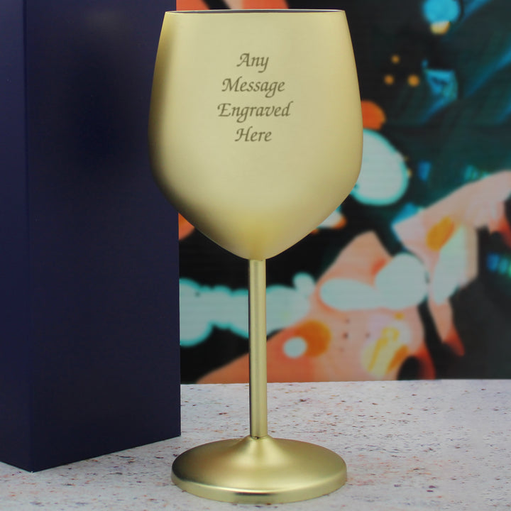 Engraved Matte Gold Metal Wine Glass Image 4