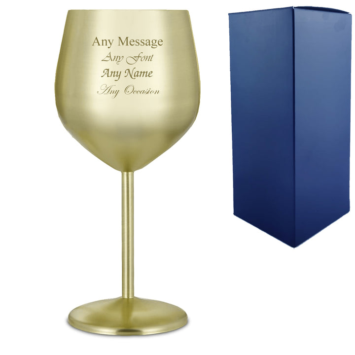 Engraved Matte Gold Metal Wine Glass Image 1