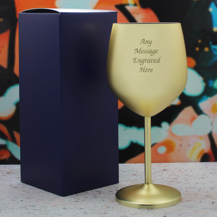 Engraved Matte Gold Metal Wine Glass Image 3