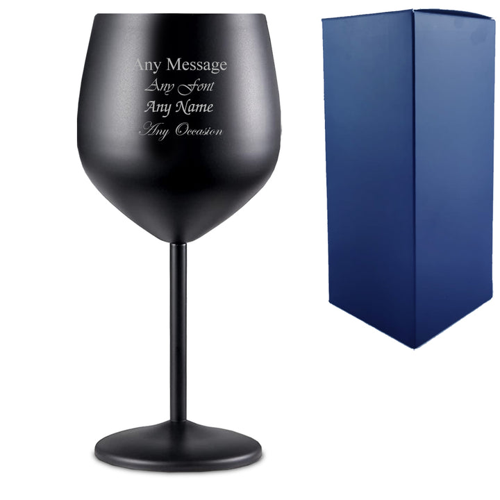 Engraved Matte Black Metal Wine Glass Image 2