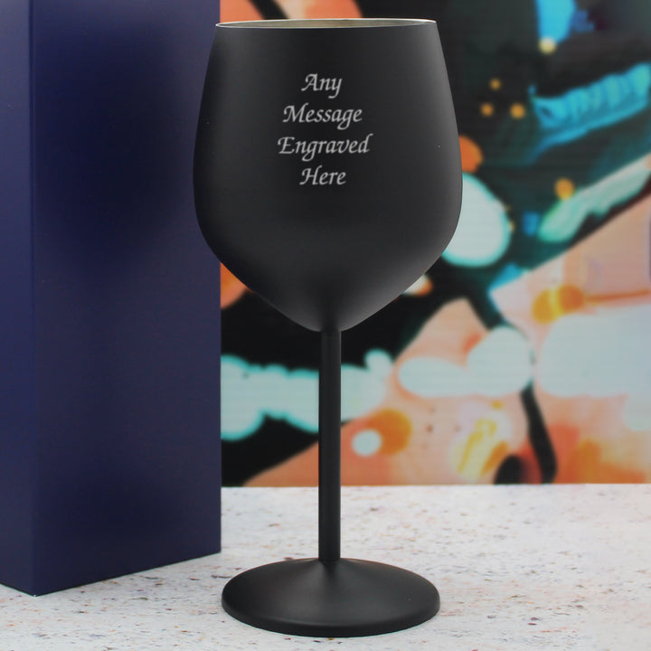 Engraved Matte Black Metal Wine Glass Image 3