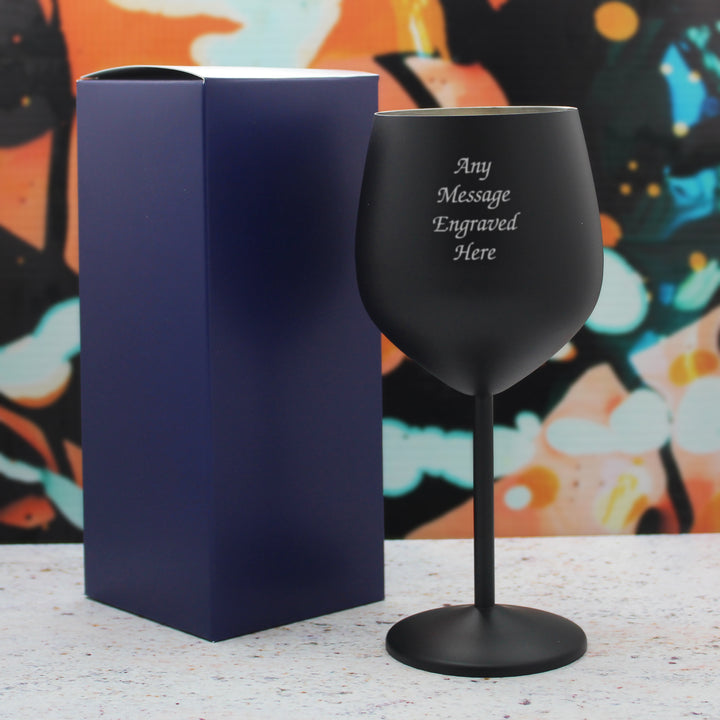 Engraved Matte Black Metal Wine Glass Image 2