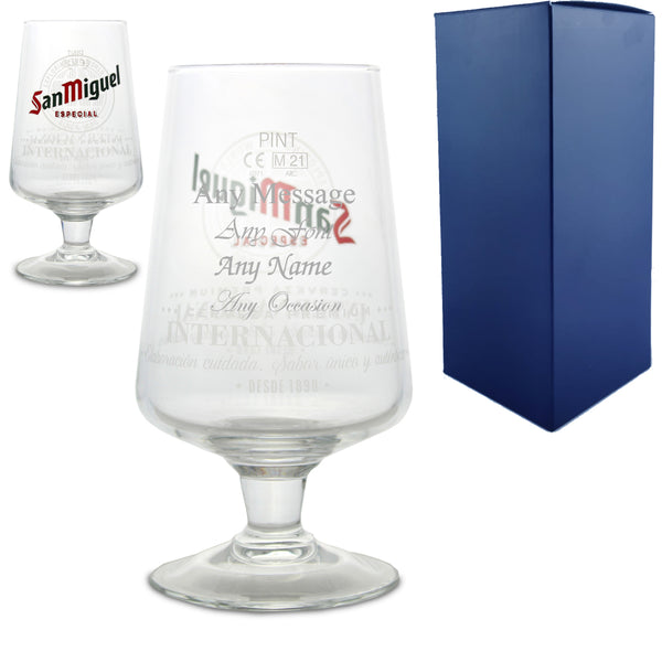 Engraved San Miguel Pint Glass - part of the Personalised Beer Pint Glasses And Tankards collection