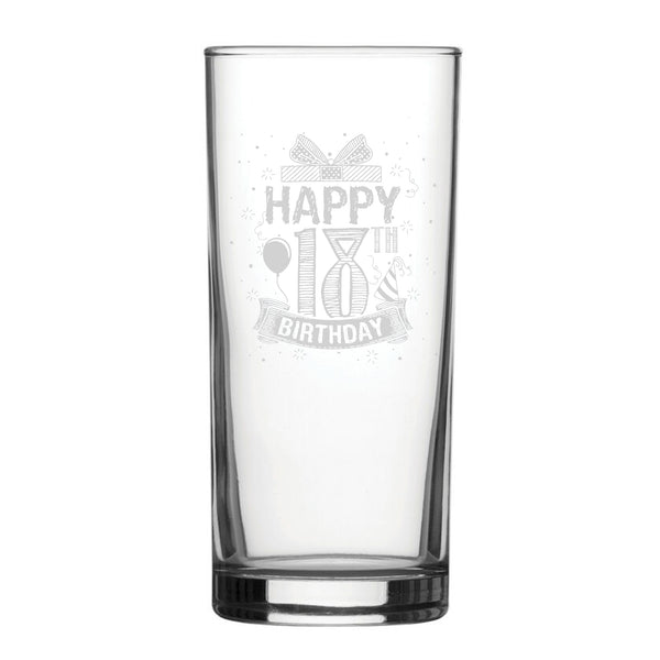 Happy 18th Birthday Present Design - Engraved Novelty Hiball Glass Image 1