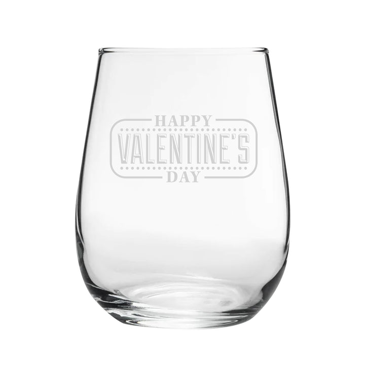 Happy Valentine's Day Bordered Design - Engraved Novelty Stemless Wine Gin Tumbler Image 2