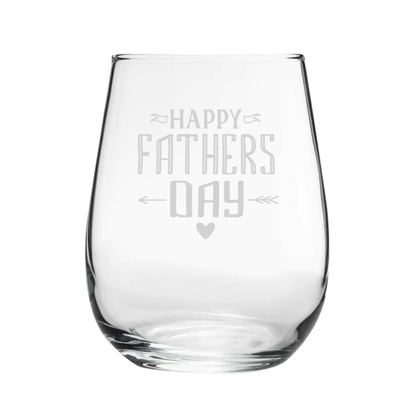 Happy Fathers Day Arrow Design - Engraved Novelty Stemless Wine Gin Tumbler Image 1