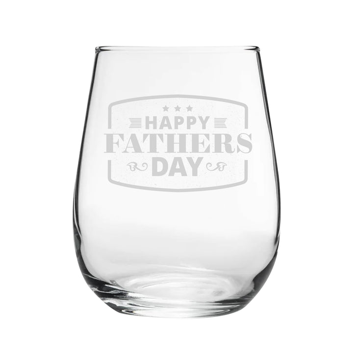 Happy Fathers Day Bordered Design - Engraved Novelty Stemless Wine Gin Tumbler - part of the Gifts Finder  collection