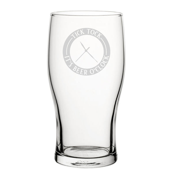 Tick Tock It's Beer O'Clock - Engraved Novelty Tulip Pint Glass