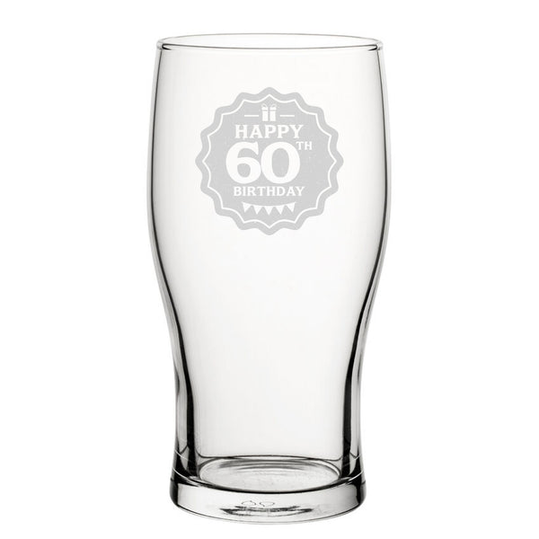 Happy 60th Birthday - Engraved Novelty Tulip Pint Glass Image 1