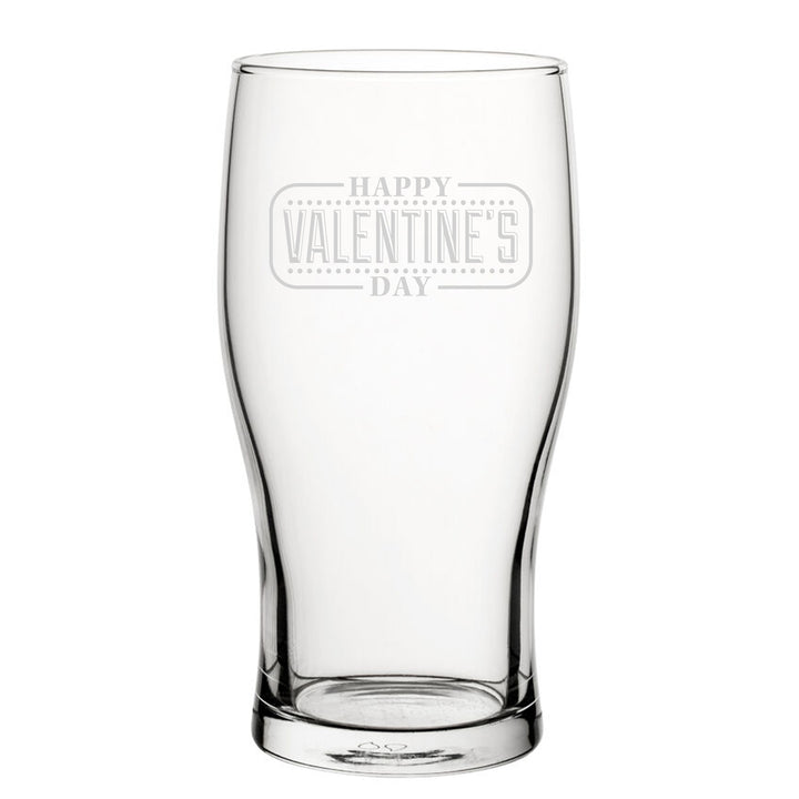 Happy Valentine's Day Bordered Design - Engraved Novelty Tulip Pint Glass Image 1